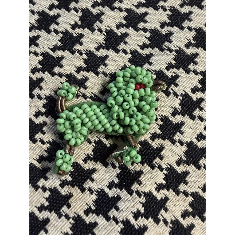Vintage Beaded Poodle Applique Green Seed Bead Dog Handmade Craft Embellishment
